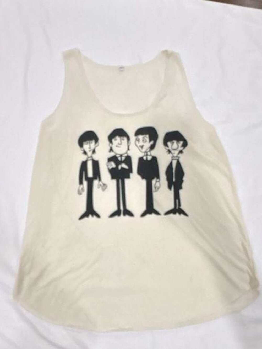 The Beatles Cartoon Graphic Print Ivory Tank Top